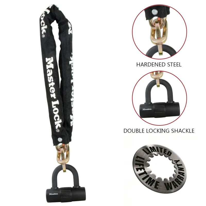 Master Lock Chain With Sold Secure Silver Mini U-Lock 10mm X 90cm 8234 Black-2